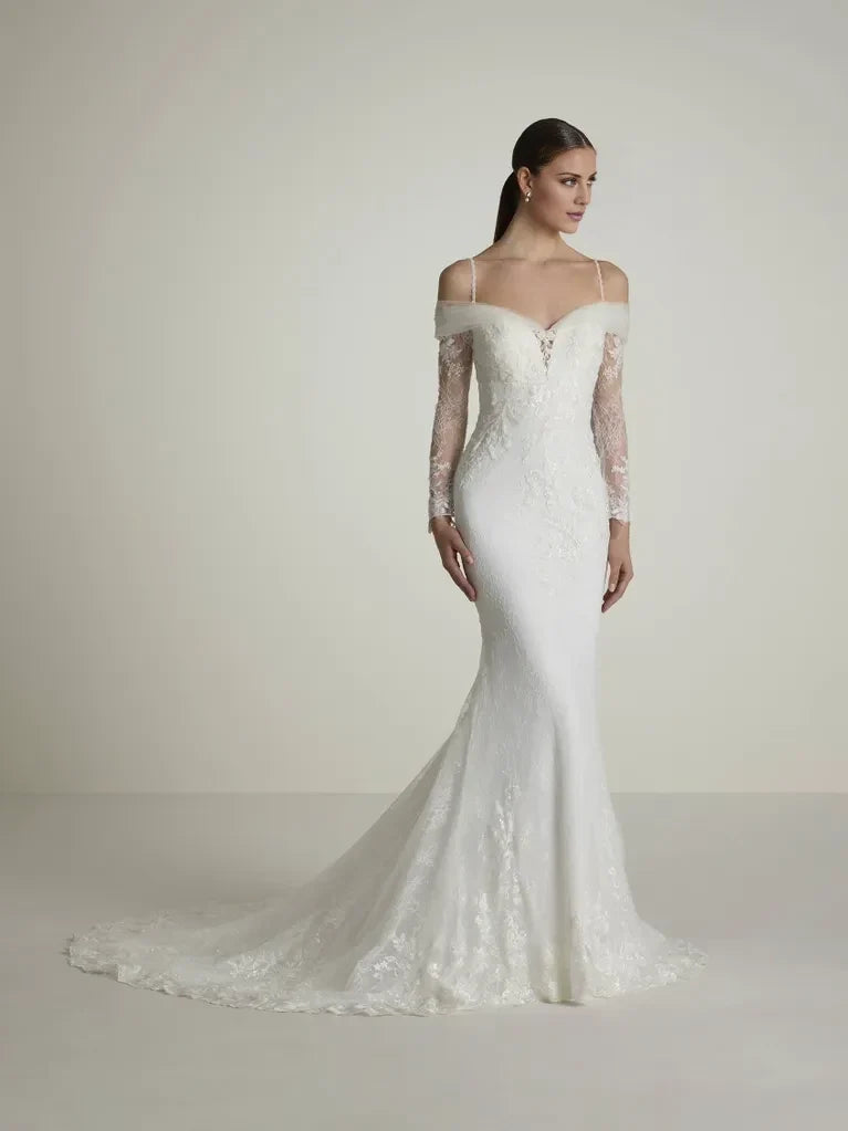 Mermaid Off-Shoulder Lace Long Sleeve Floor-Length Wedding Dress - Chloe Dress