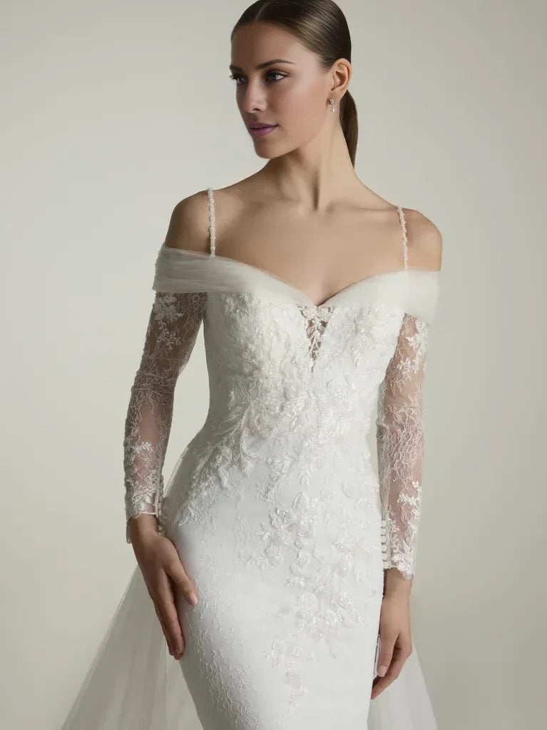 Mermaid Off-Shoulder Lace Long Sleeve Floor-Length Wedding Dress - Chloe Dress