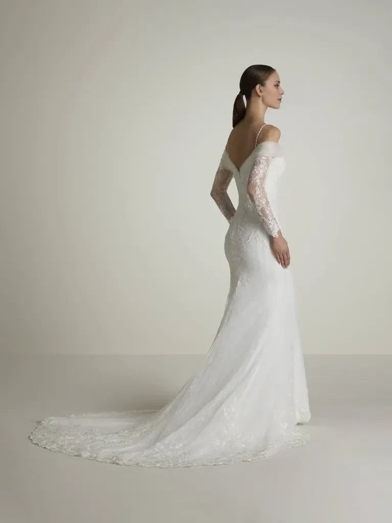 Mermaid Off-Shoulder Lace Long Sleeve Floor-Length Wedding Dress - Chloe Dress