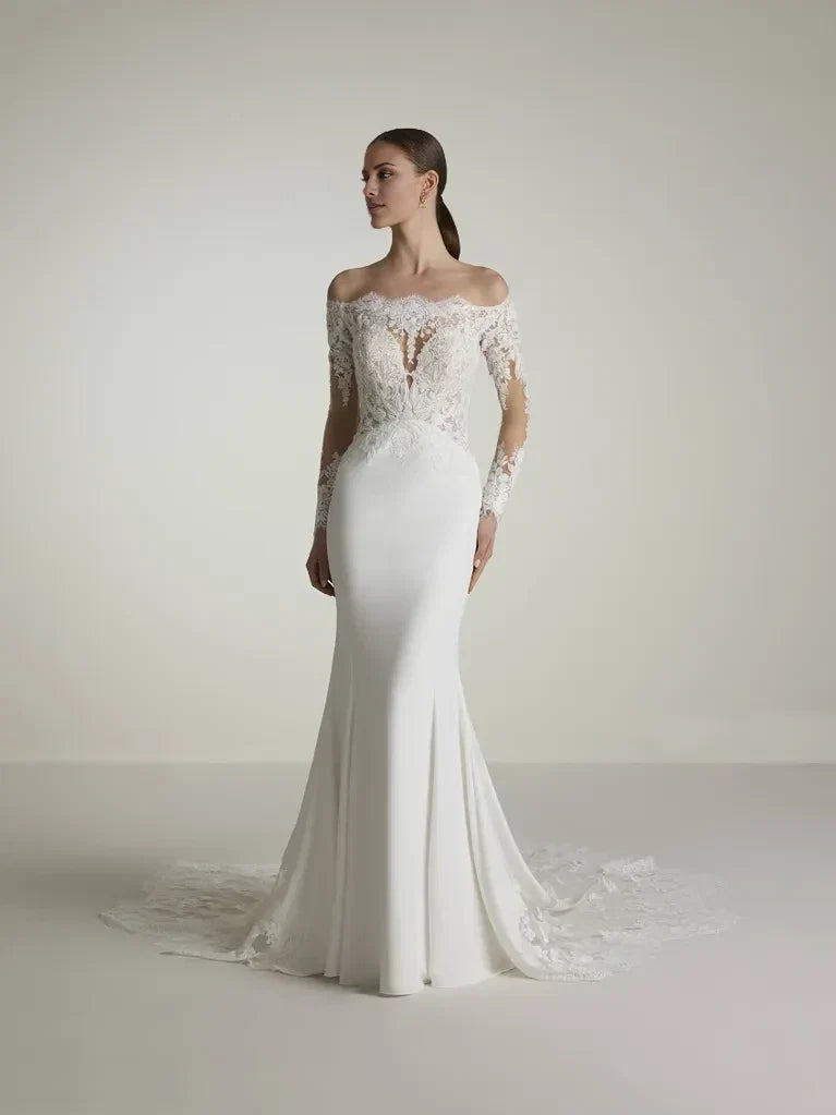 Mermaid Off-Shoulder Lace Long Sleeve Floor-Length Wedding Dress - Chloe Dress