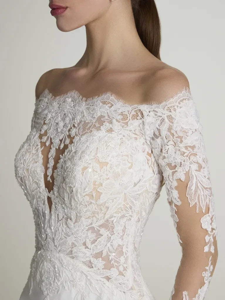 Mermaid Off-Shoulder Lace Long Sleeve Floor-Length Wedding Dress - Chloe Dress
