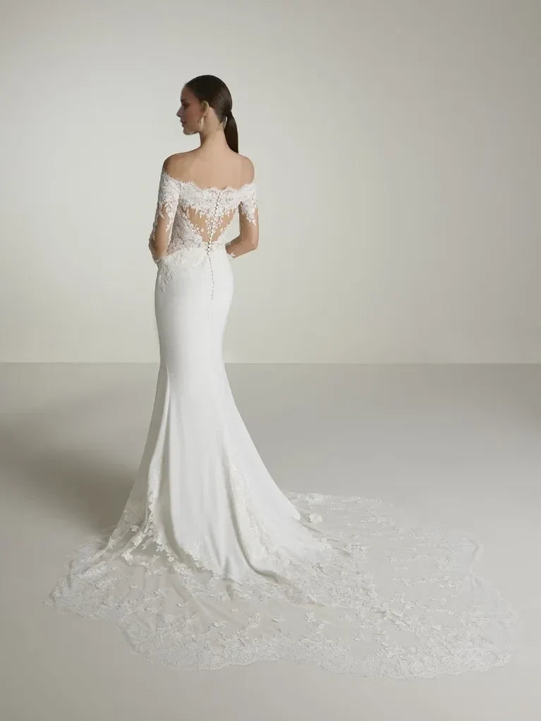 Mermaid Off-Shoulder Lace Long Sleeve Floor-Length Wedding Dress - Chloe Dress
