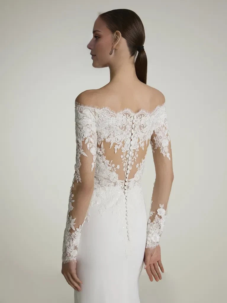 Mermaid Off-Shoulder Lace Long Sleeve Floor-Length Wedding Dress - Chloe Dress