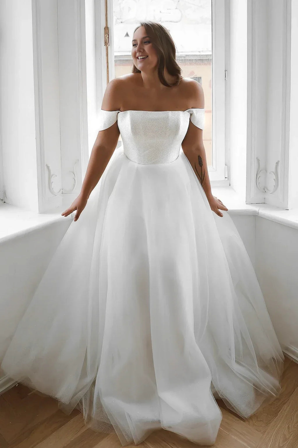 Off-Shoulder Tulle Floor-Length Wedding Dress - Chloe Dress