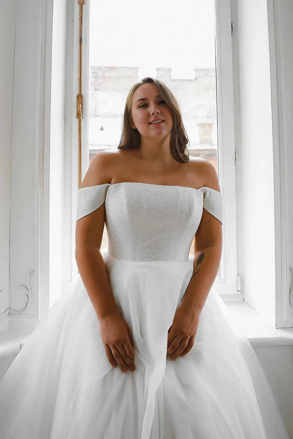 Off-Shoulder Tulle Floor-Length Wedding Dress - Chloe Dress