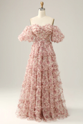 Tulle Puff Sleeve Ruffled Prom Dress - Chloe Dress