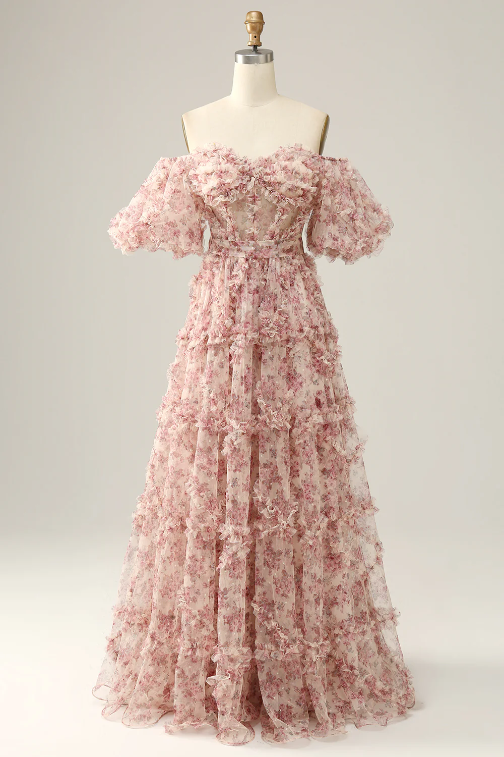 Tulle Puff Sleeve Ruffled Prom Dress - Chloe Dress