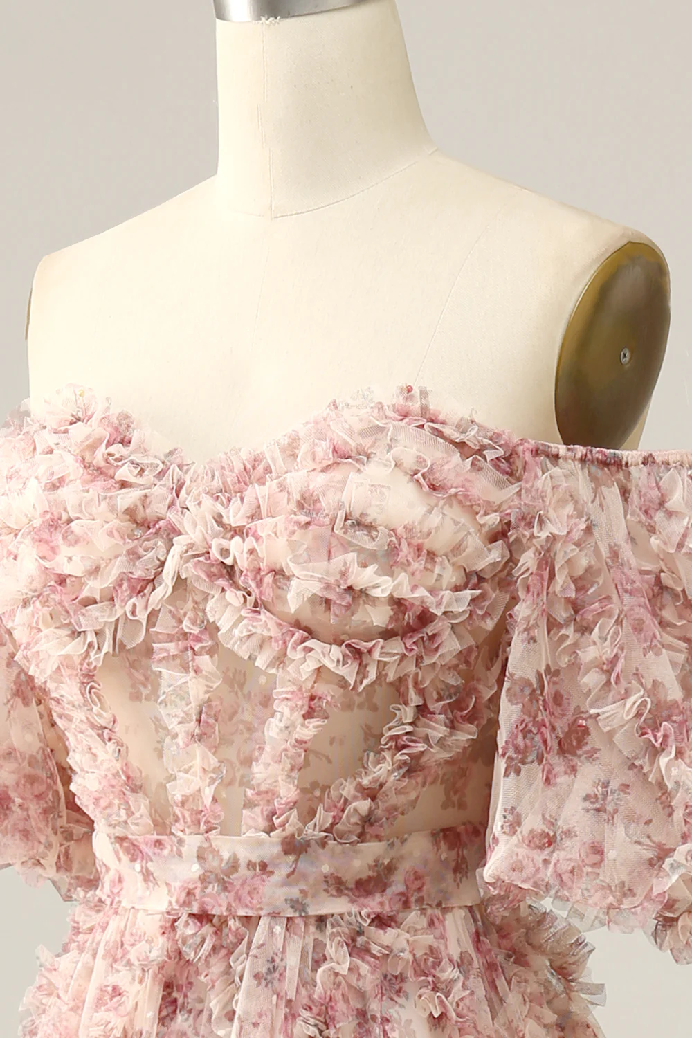 Tulle Puff Sleeve Ruffled Prom Dress - Chloe Dress