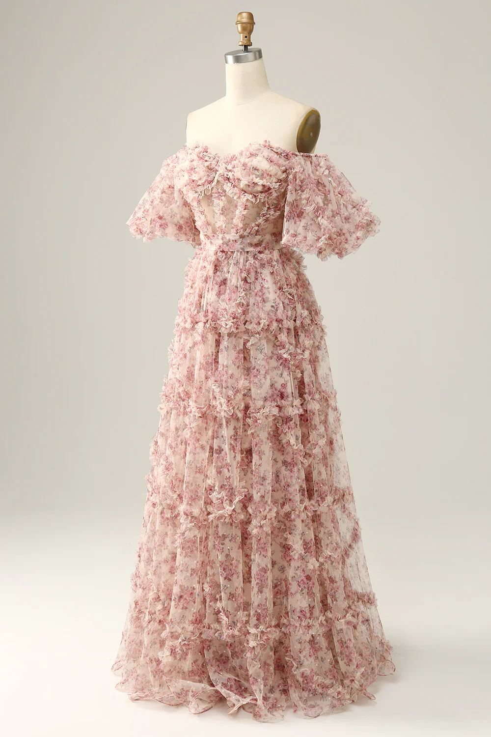 Tulle Puff Sleeve Ruffled Prom Dress - Chloe Dress