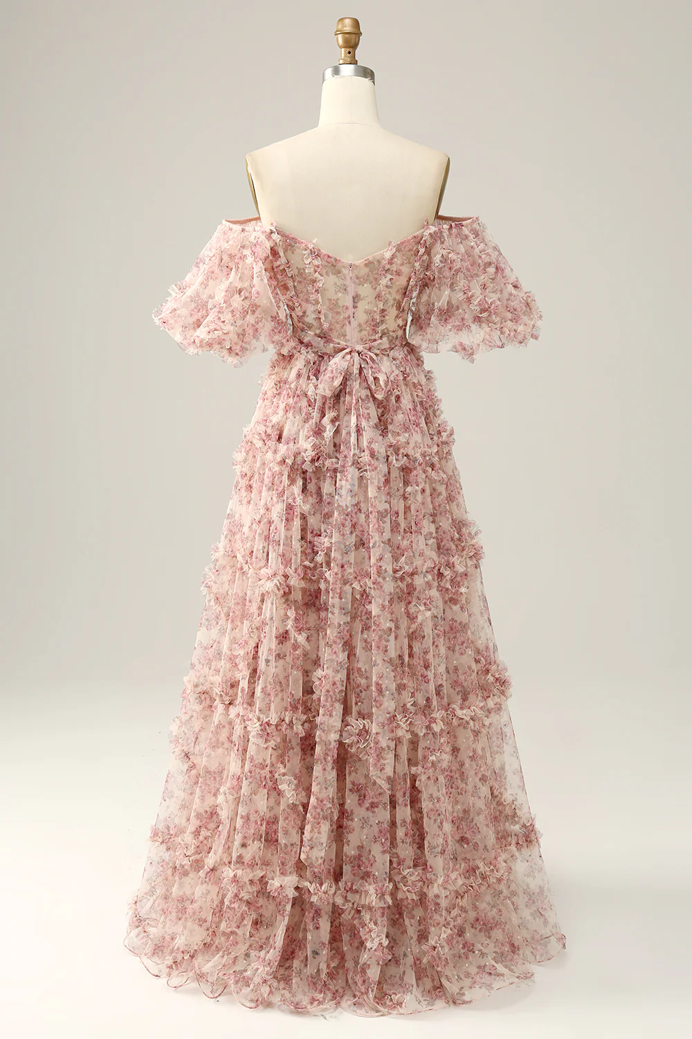 Tulle Puff Sleeve Ruffled Prom Dress - Chloe Dress