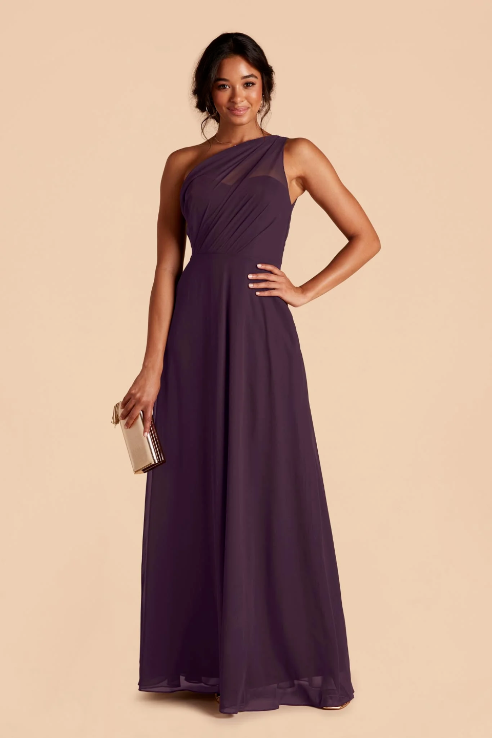 One-Shoulder Chiffon Floor-Length Wedding Dress - Chloe Dress