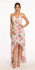 Pink V-Neck Chiffon Ruffled Wedding Dress - Chloe Dress