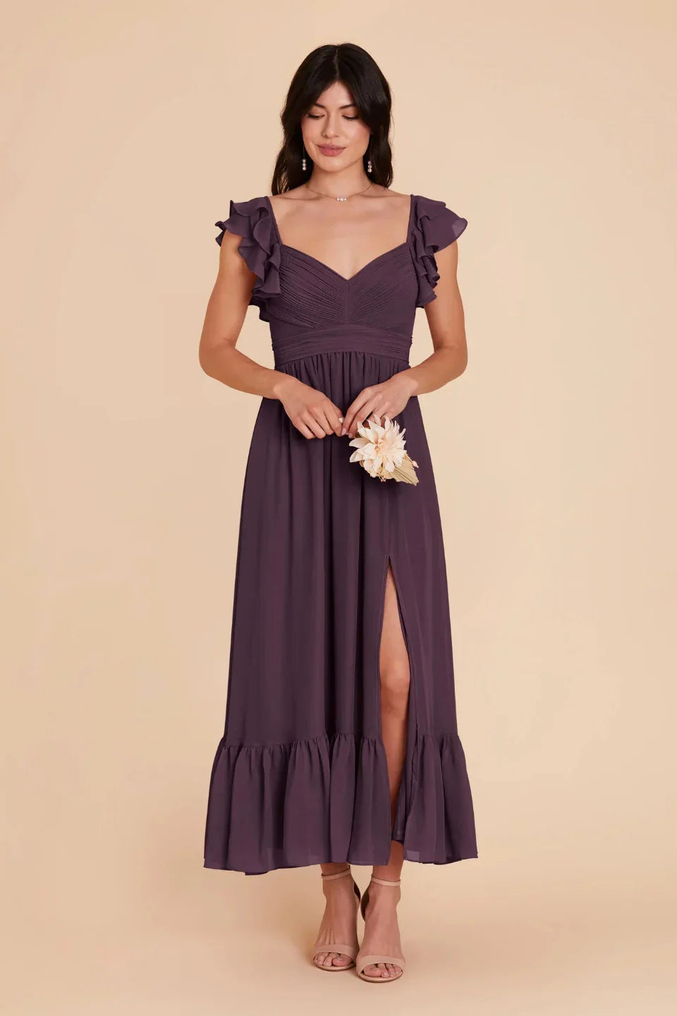 Sweetheart Chiffon Ruffled Midi Wedding Dress - Chloe Dress