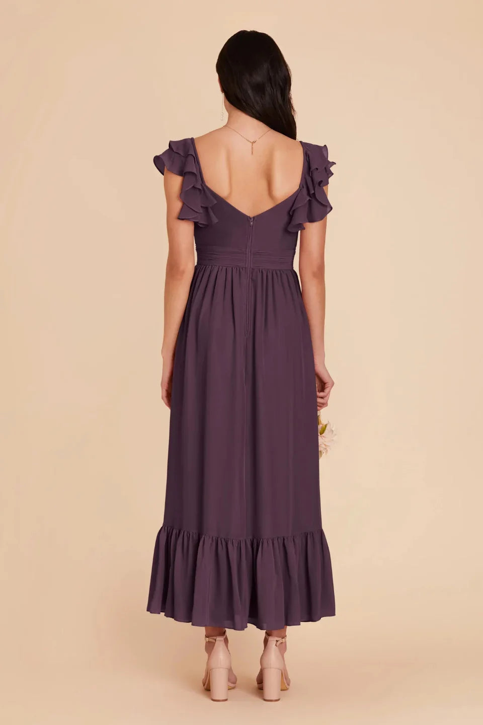 Sweetheart Chiffon Ruffled Midi Wedding Dress - Chloe Dress