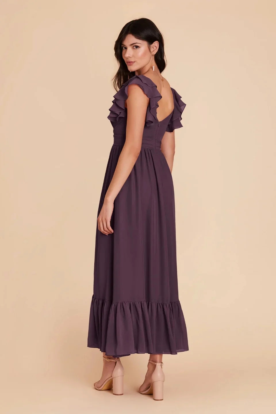 Sweetheart Chiffon Ruffled Midi Wedding Dress - Chloe Dress