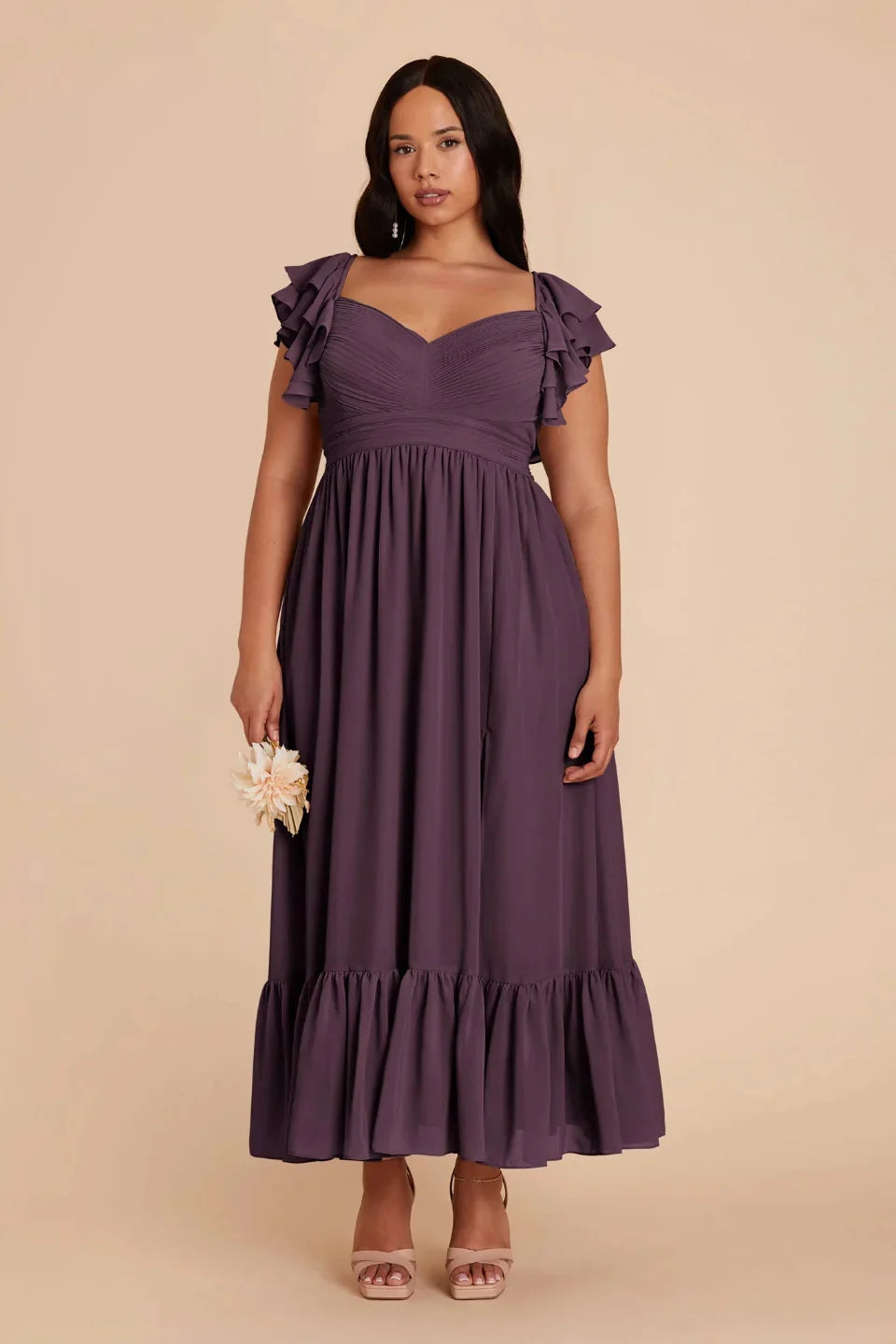 Sweetheart Chiffon Ruffled Midi Wedding Dress - Chloe Dress