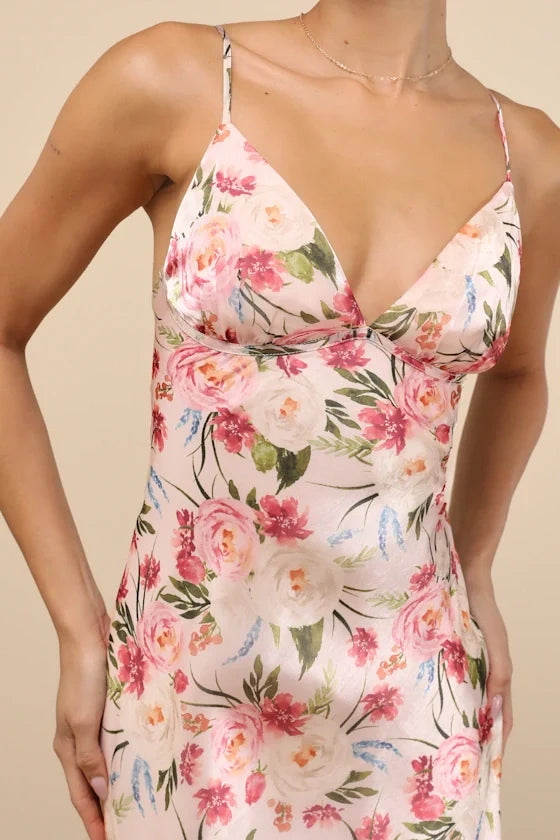 V-Neck Satin Open Back Floor-Length Prom Dress - Chloe Dress