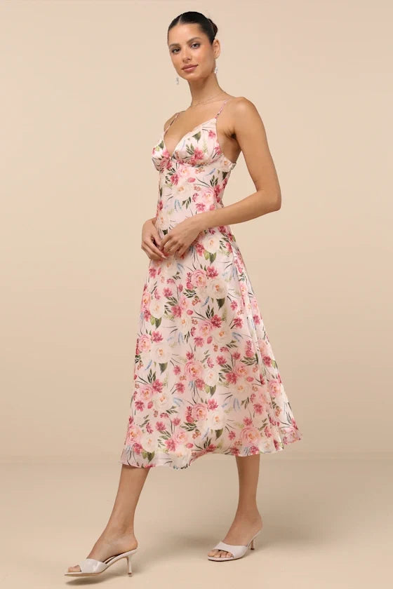 V-Neck Satin Open Back Floor-Length Prom Dress - Chloe Dress