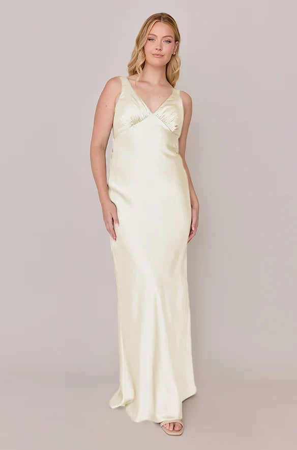 Champagne V-Neck Satin Floor-Length Wedding Dress - Chloe Dress