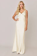 Champagne V-Neck Satin Floor-Length Wedding Dress - Chloe Dress
