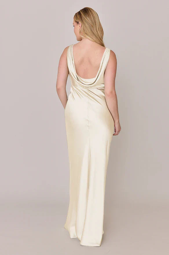 Champagne V-Neck Satin Floor-Length Wedding Dress - Chloe Dress