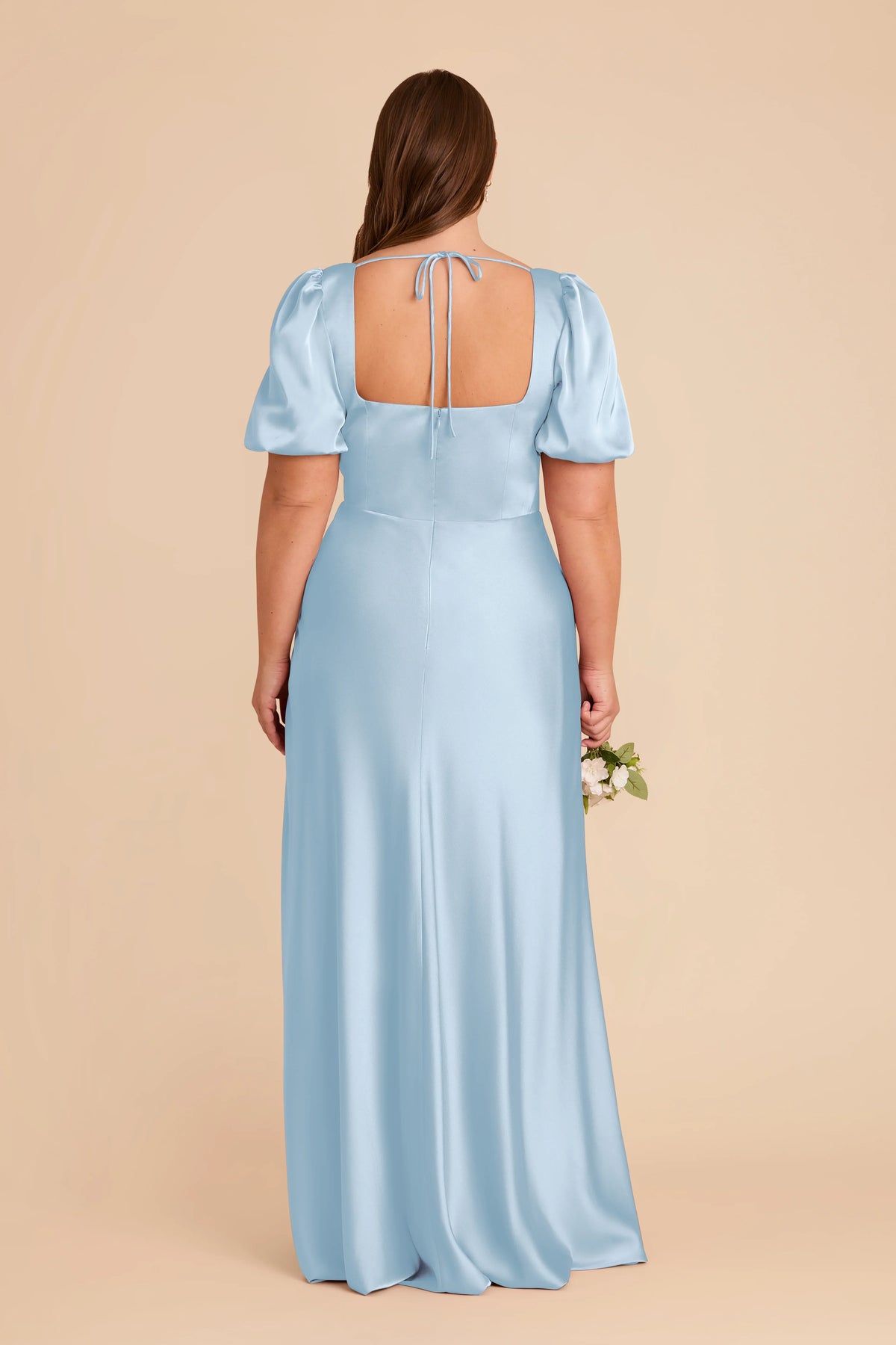 Sky Blue Square Neck Satin Floor-Length Wedding Dress - Chloe Dress