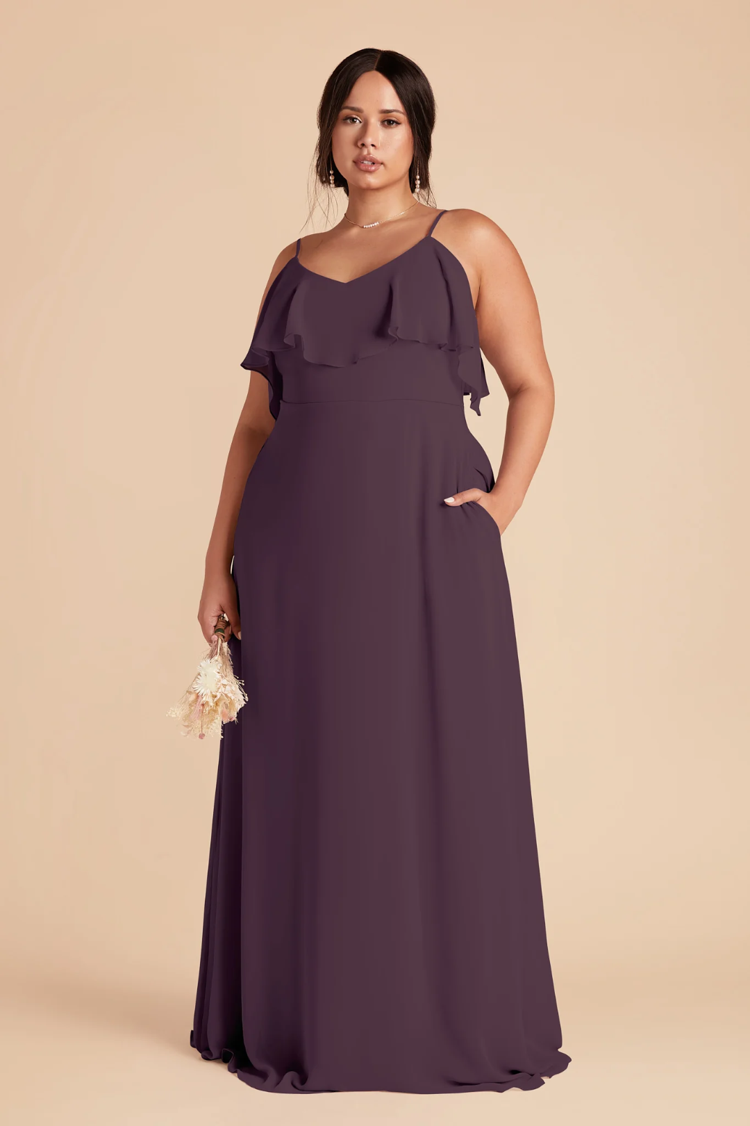 V-Neck Chiffon Ruffled Floor-Length Wedding Dress - Chloe Dress