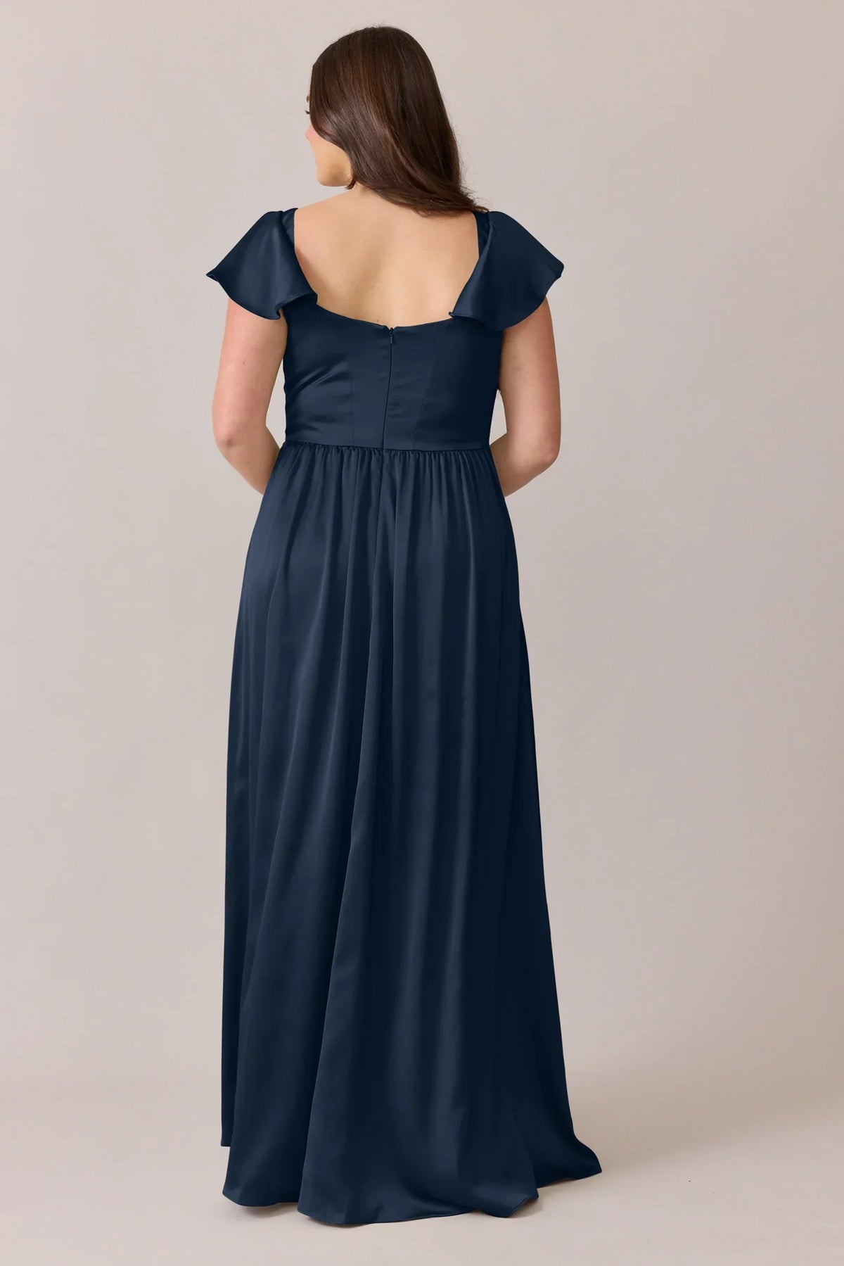 A-Line Square Neck Satin Cap Sleeve Ruffled Wedding Dress - Chloe Dress
