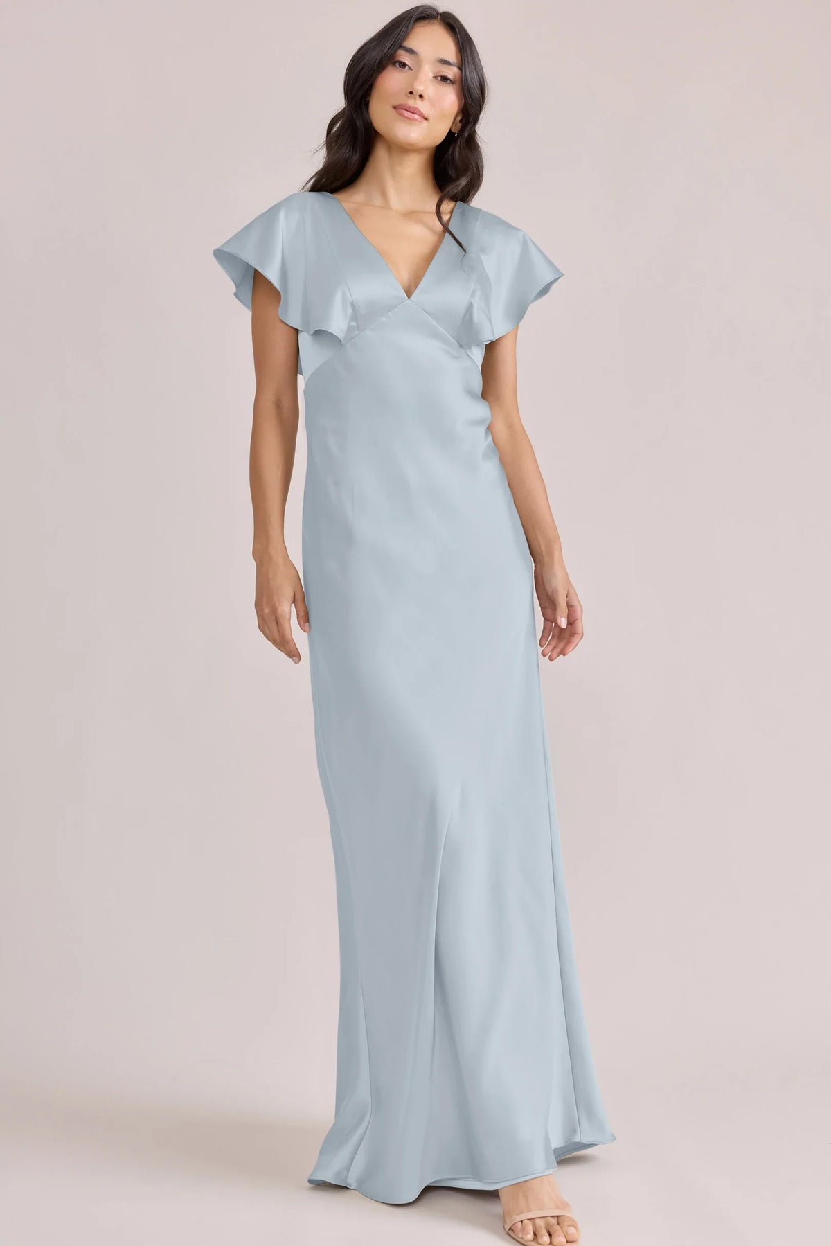 Sky Blue Mermaid V-Neck Satin Wedding Dress - Chloe Dress