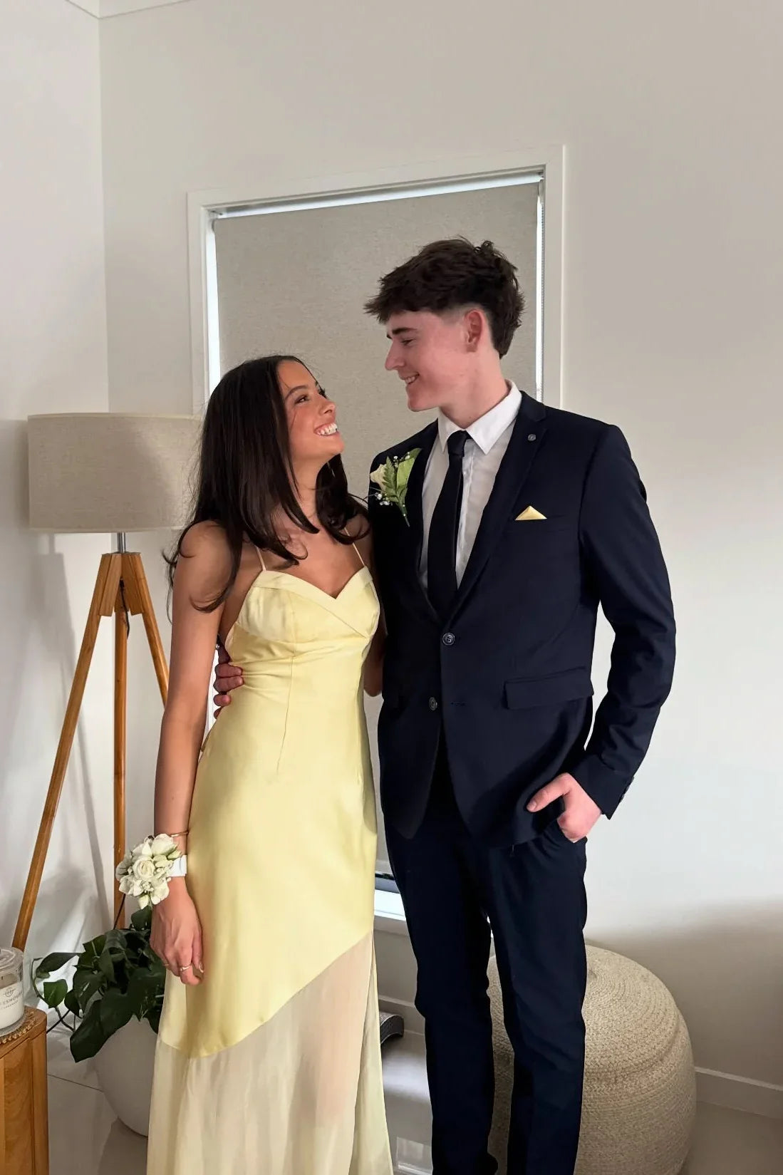 Yellow V-Neck Satin High Slit Prom Dress - Chloe Dress