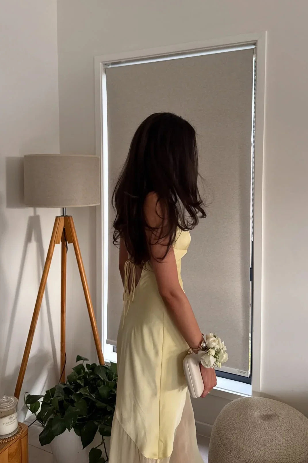 Yellow V-Neck Satin High Slit Prom Dress - Chloe Dress