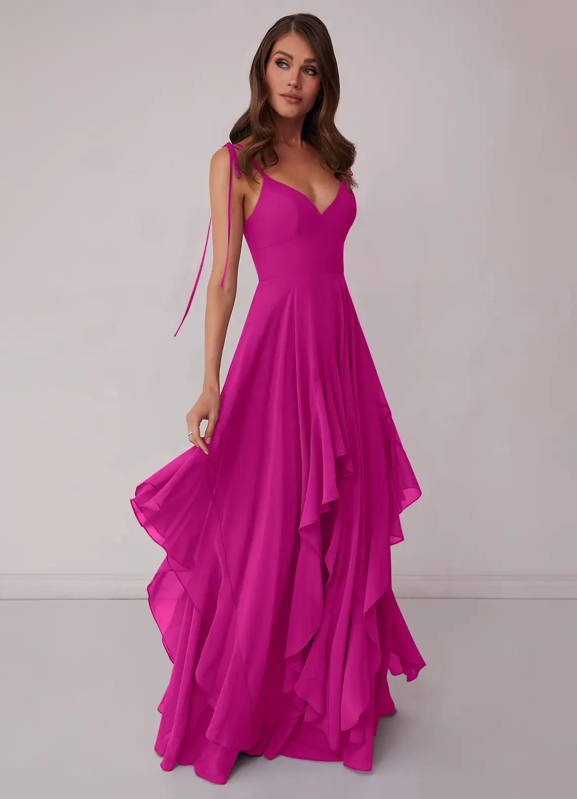 V-Neck Ruffled Floor-Length Wedding Dress - Chloe Dress