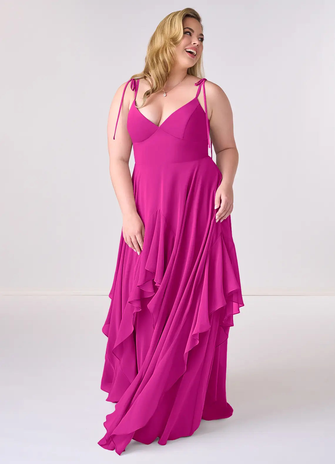 V-Neck Ruffled Floor-Length Wedding Dress - Chloe Dress