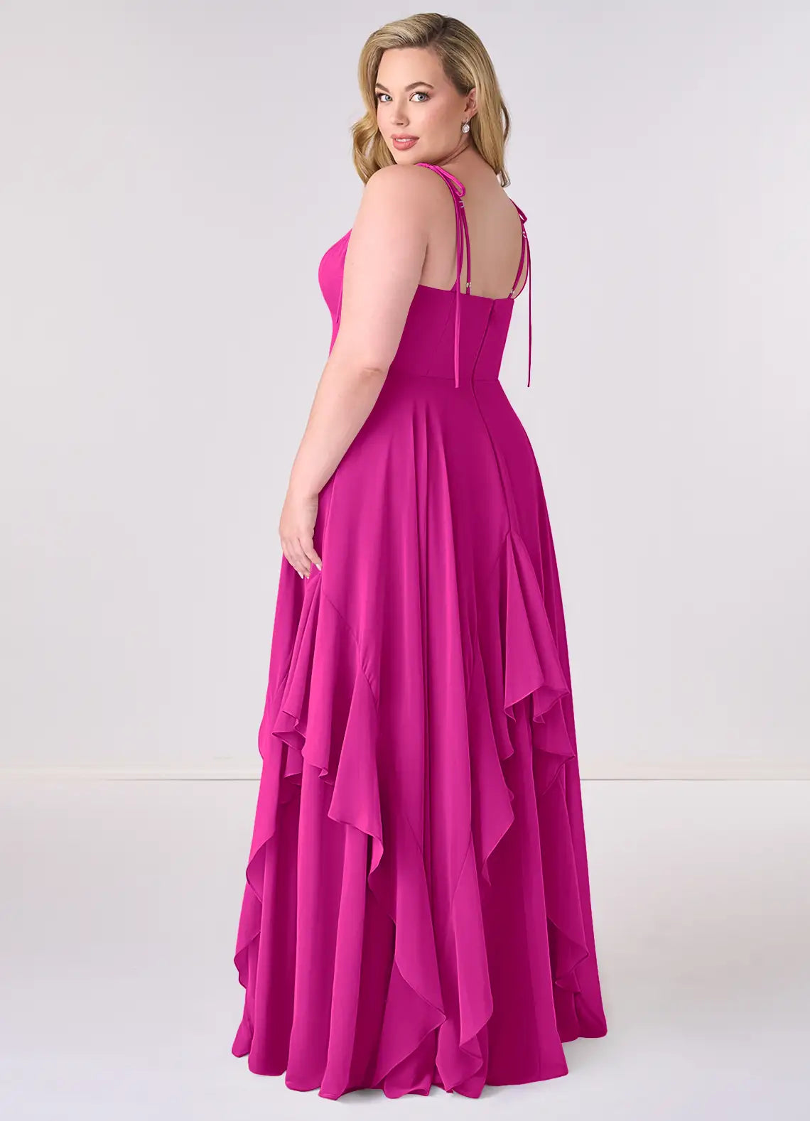 V-Neck Ruffled Floor-Length Wedding Dress - Chloe Dress