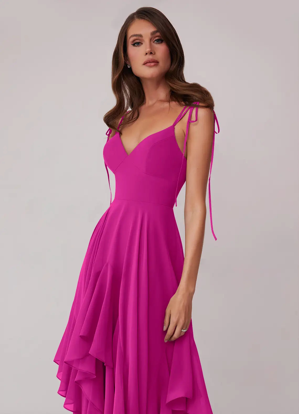 V-Neck Ruffled Floor-Length Wedding Dress - Chloe Dress