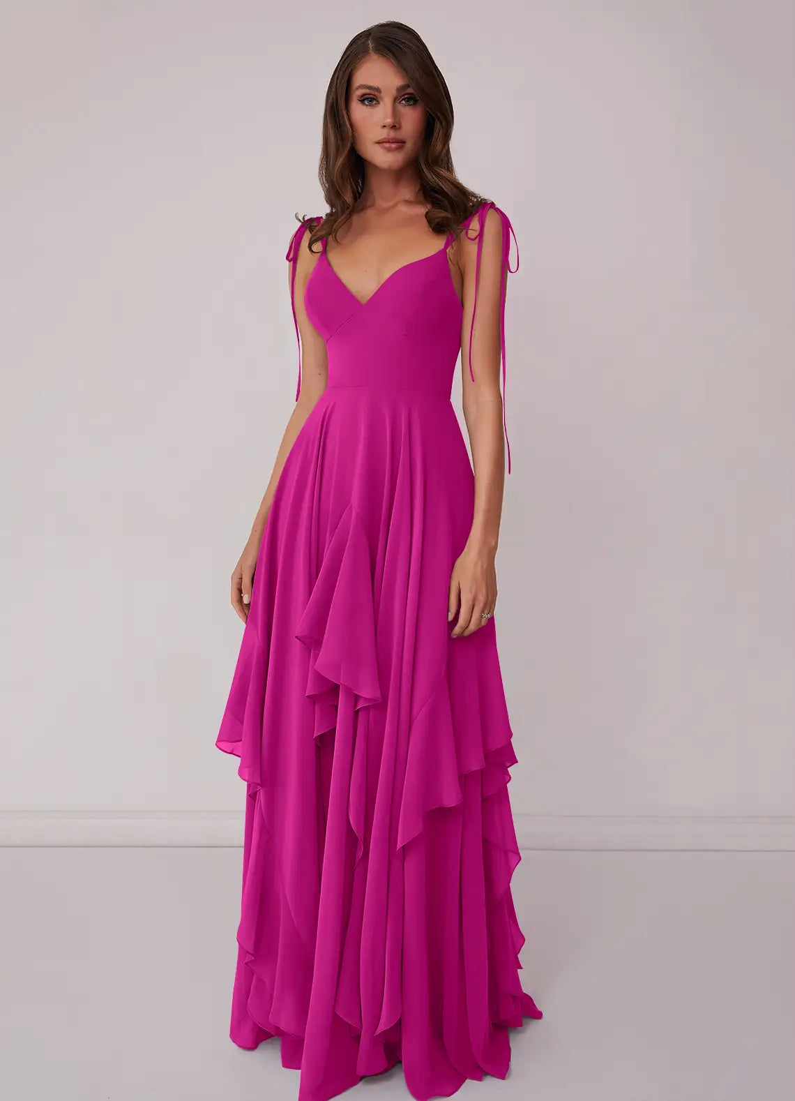 V-Neck Ruffled Floor-Length Wedding Dress - Chloe Dress