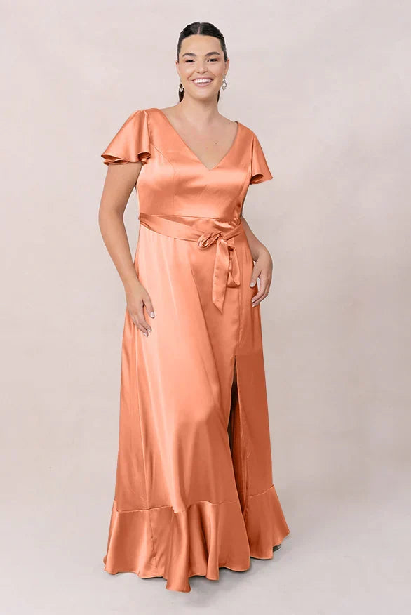 A-Line V-Neck Ruffled Floor-Length Wedding Dress - Chloe Dress