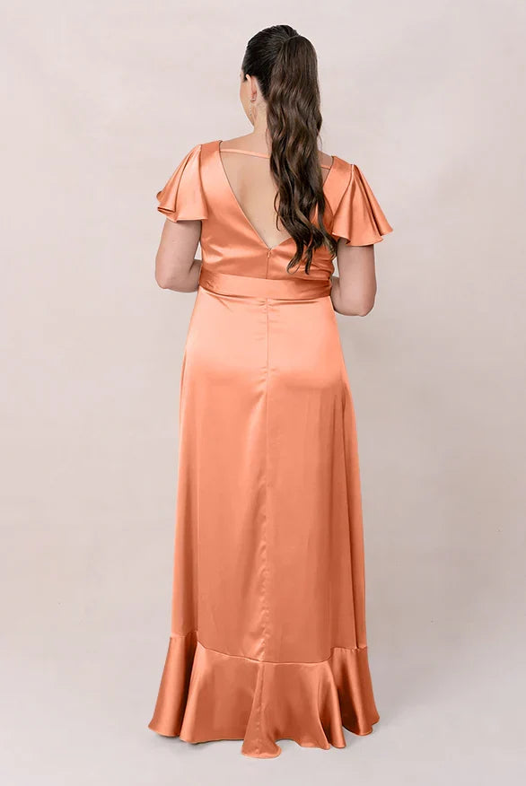 A-Line V-Neck Ruffled Floor-Length Wedding Dress - Chloe Dress