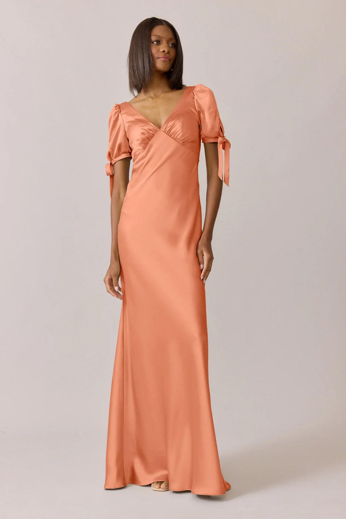 Mermaid V-Neck Puff Sleeve Button Back Floor-Length Wedding Dress - Chloe Dress