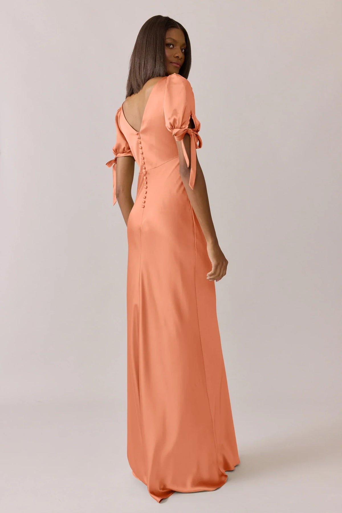 Mermaid V-Neck Puff Sleeve Button Back Floor-Length Wedding Dress - Chloe Dress