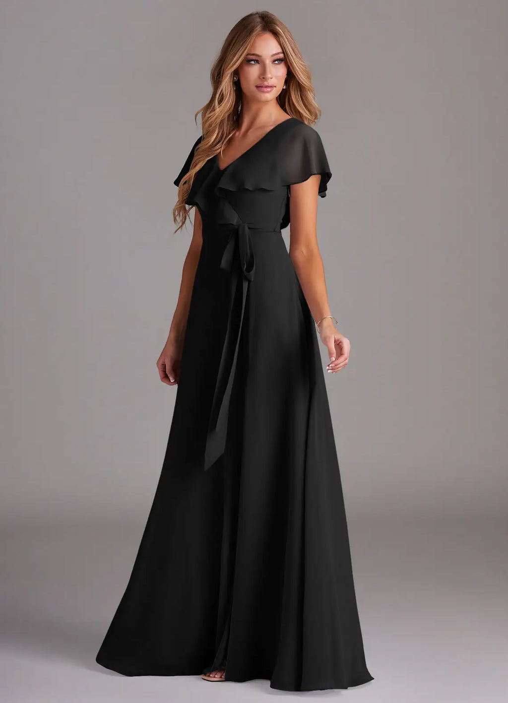 V-Neck Chiffon High Slit Floor-Length Wedding Dress - Chloe Dress