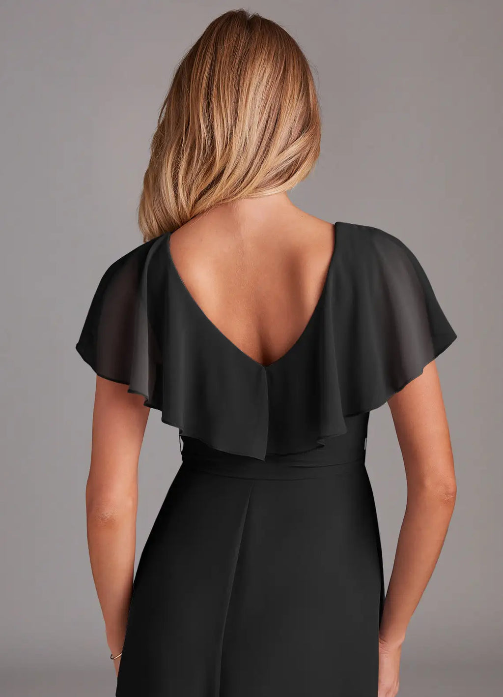 V-Neck Chiffon High Slit Floor-Length Wedding Dress - Chloe Dress