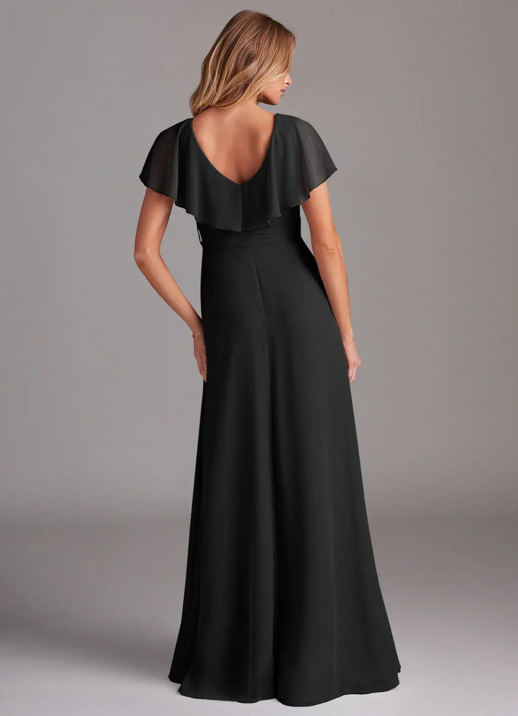 V-Neck Chiffon High Slit Floor-Length Wedding Dress - Chloe Dress