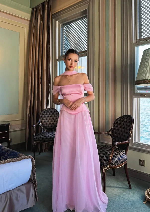 A-Line Off-Shoulder Draped Floor-Length Evening Dress - Chloe Dress