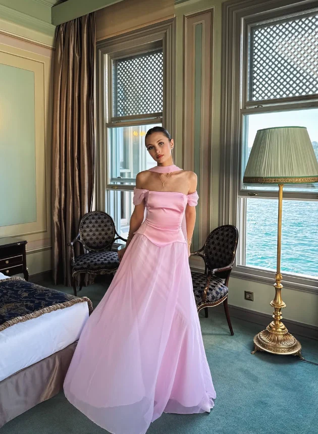 A-Line Off-Shoulder Draped Floor-Length Evening Dress - Chloe Dress