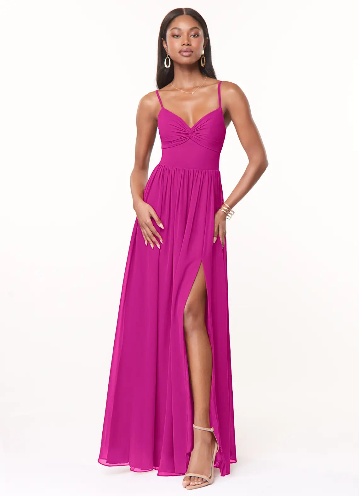 Spaghetti Strap Chiffon Open Back High Slit Wedding Dress - Chloe Dress