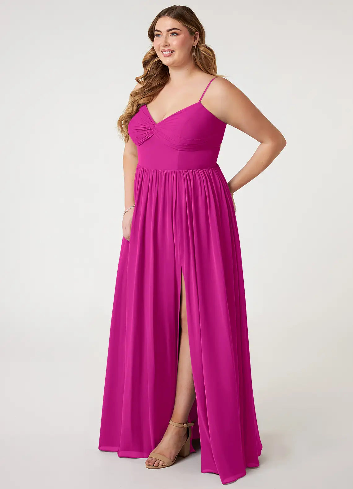 Spaghetti Strap Chiffon Open Back High Slit Wedding Dress - Chloe Dress