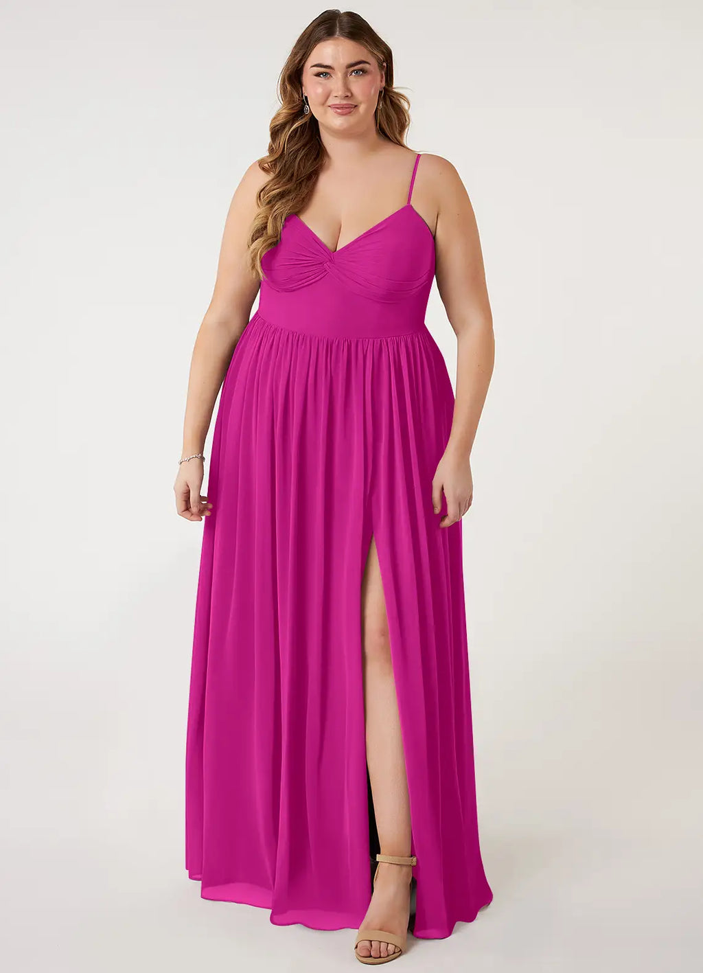 Spaghetti Strap Chiffon Open Back High Slit Wedding Dress - Chloe Dress