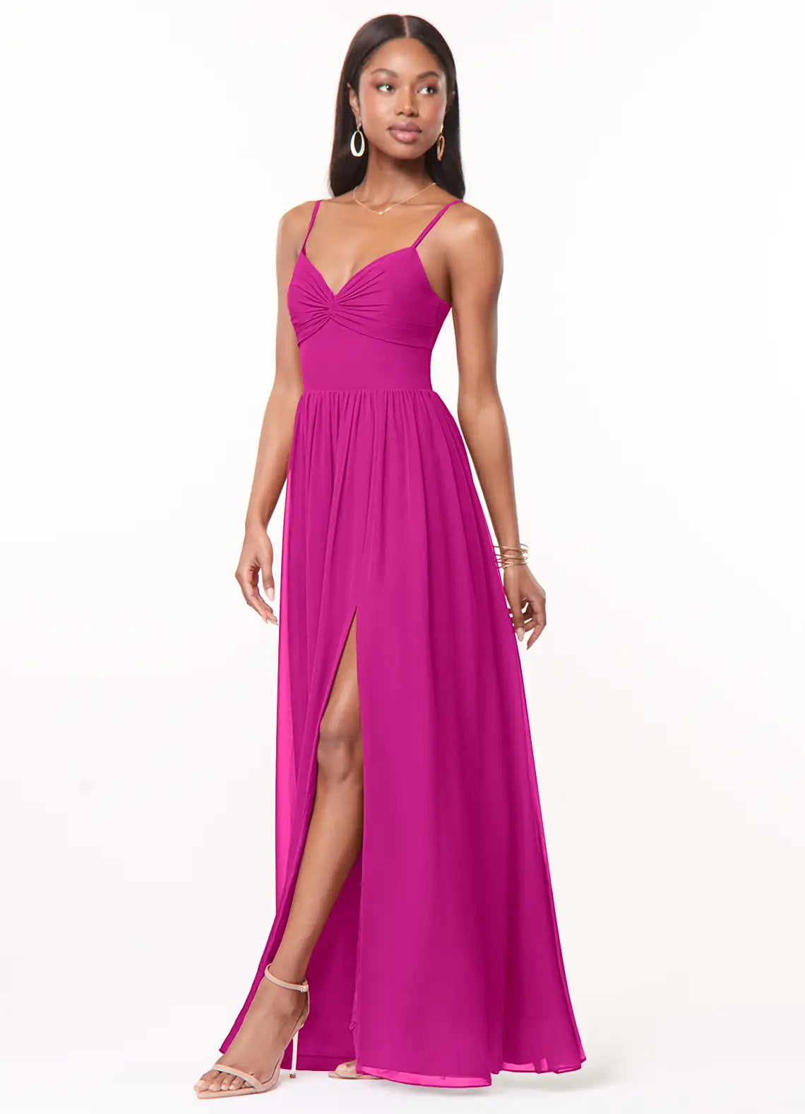 Spaghetti Strap Chiffon Open Back High Slit Wedding Dress - Chloe Dress