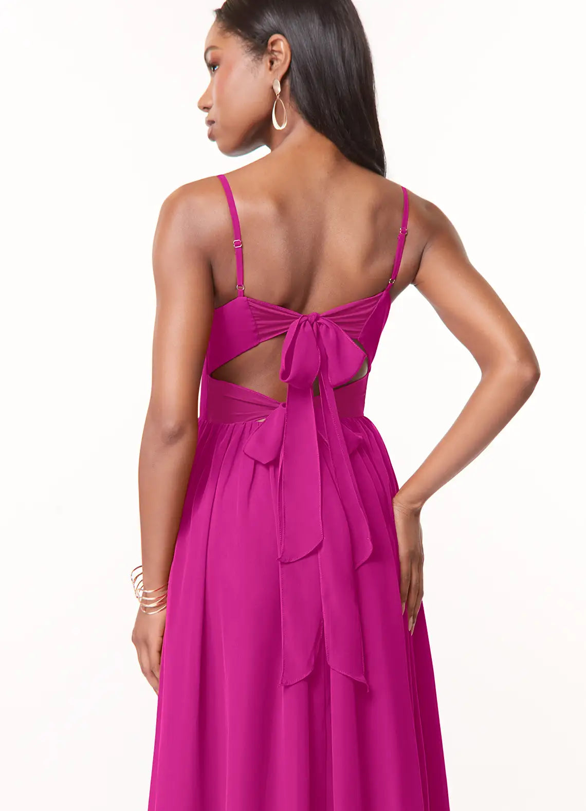 Spaghetti Strap Chiffon Open Back High Slit Wedding Dress - Chloe Dress